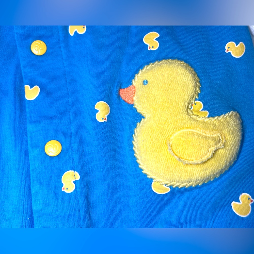 Carters blue w yellow ducks onesie sz 6mos Like New